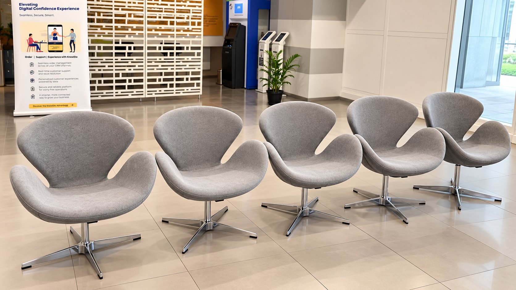 Grey office swivel chairs re-upholstered by Kapital